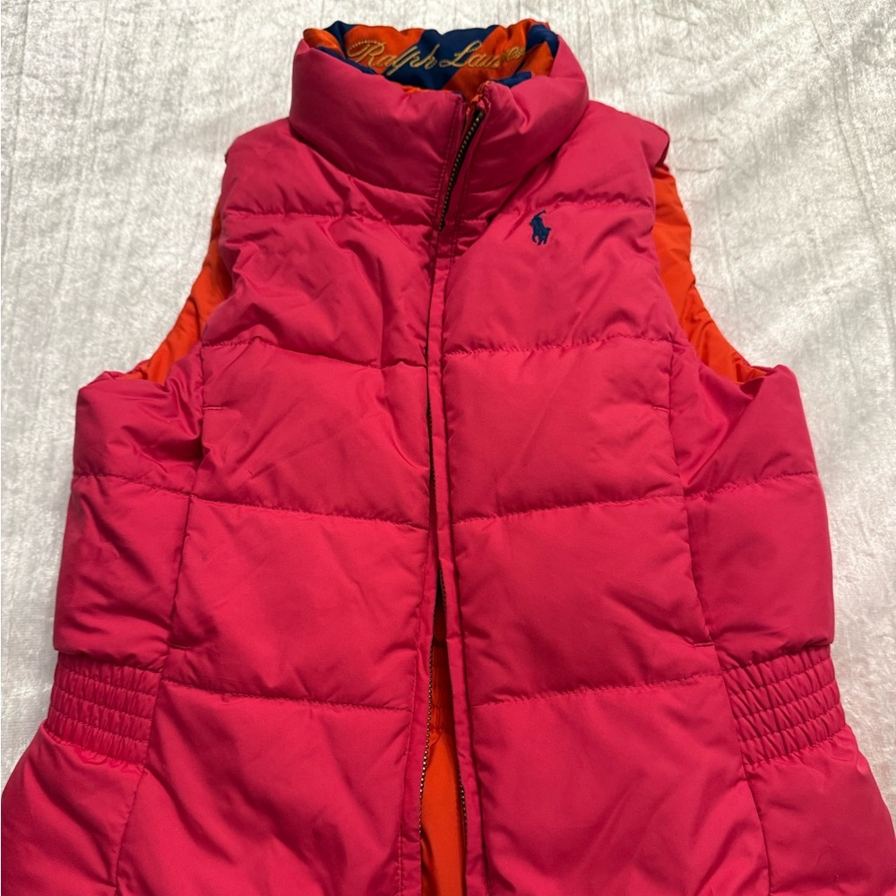 Ralph Lauren Pink Vest with Striped Collar reversible